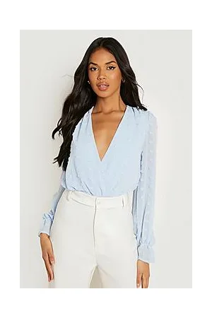 Boohoo Textured Dobby Chiffon Wrap Front Bodysuit