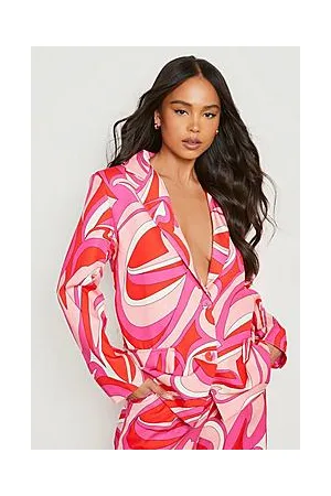 Boohoo Petite Abstract Print Oversized Blazer