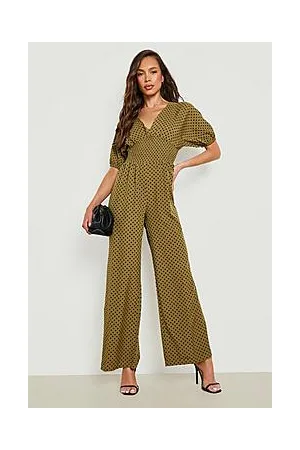 Boohoo Polka Dot Volume Sleeve Wide Leg Jumpsuit