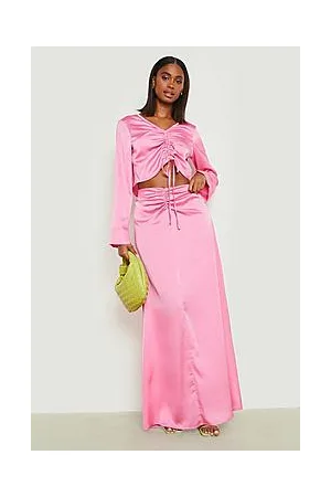 Boohoo Satin Ruched Crop & Maxi Skirt