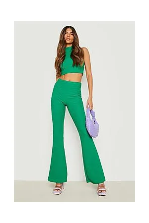 Boohoo Pleated Jersey Racer Crop & Skinny Flare