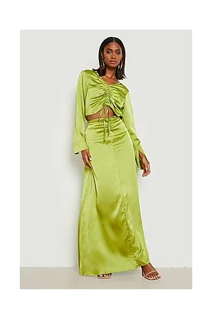 Boohoo Satin Ruched Crop & Maxi Skirt