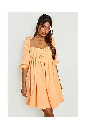 Boohoo Puff Sleeve Sweetheart Neck Mini Smock Dress