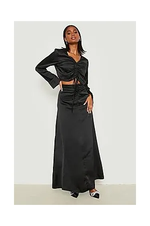 Boohoo Satin Ruched Crop & Maxi Skirt