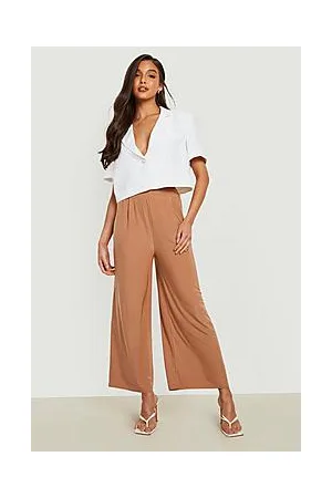 Boohoo Slinky Pleated Wide Leg Cropped Trousers