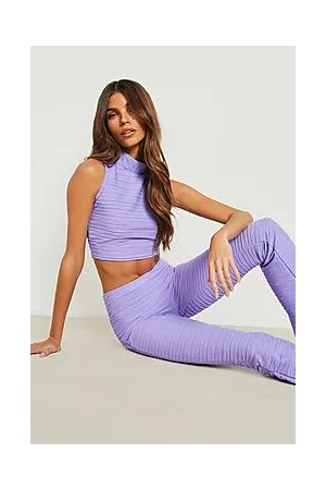 Boohoo Pleated Jersey Racer Crop & Skinny Flare