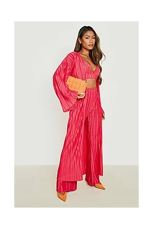 Boohoo Plisse Wide Sleeve Maxi Kimono