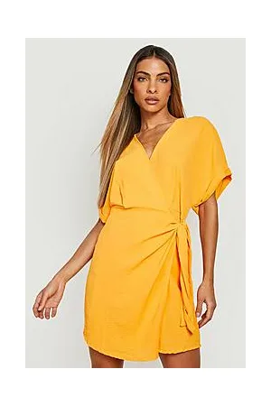 Boohoo Hammered Wrap Front Tie Side Shift Dress