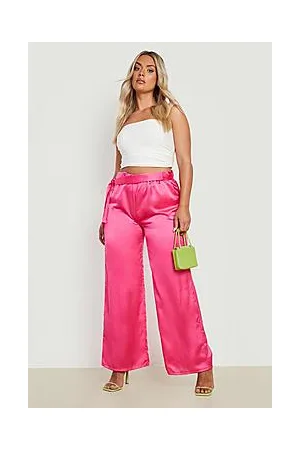 Boohoo Plus Satin Paperbag Waist Wide Leg Trousers
