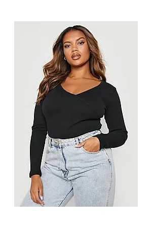 Boohoo Plus Knitted Rib Wrap Front Bodysuit