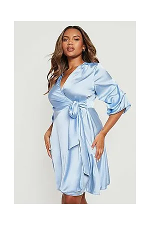 Boohoo Plus Satin Ruched Sleeve Wrap Dress