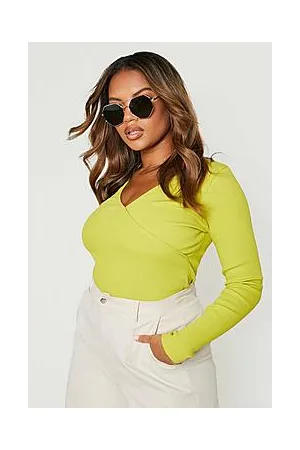 Boohoo Plus Knitted Rib Wrap Front Bodysuit
