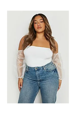 Boohoo Plus Polka Organza Bardot Bodysuit