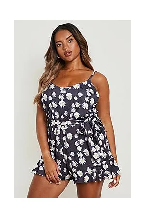 Boohoo Plus Daisy Print Ruffle Hem Playsuit