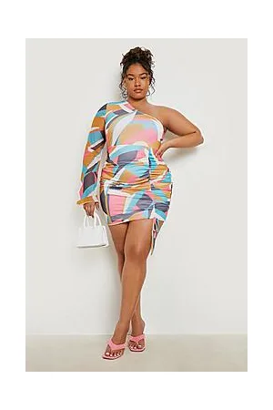 Boohoo Plus Abstract Ruched Mini Dress
