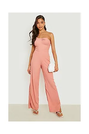 Boohoo Crinkle One Shoulder Straight Leg Jumpsuit
