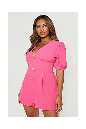 Boohoo Plus Woven Textured Buttoned Playsuit