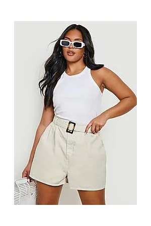 Boohoo Plus Buckle Front Denim Shorts