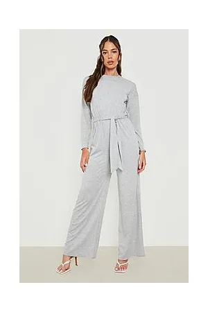 Boohoo Long Sleeve Wide Leg Belted Jumpsuit