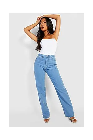 Boohoo Petite Bleach Wash High Waist Boyfriend Jeans