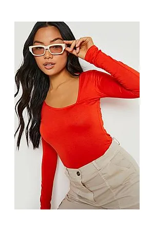Boohoo Petite Asymmetric Neckline Long Sleeve Top