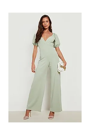 Boohoo Wide Leg Puff Sleeve Jumpsuit
