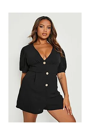 Boohoo Plus Woven Textured Buttoned Playsuit