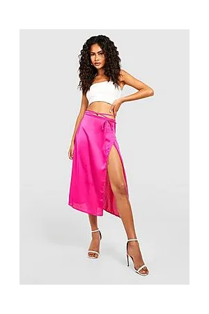 Boohoo Satin Tie Waist Midi Slip Skirt