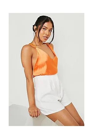Boohoo Petite Double Strap Satin Wrap Bodysuit
