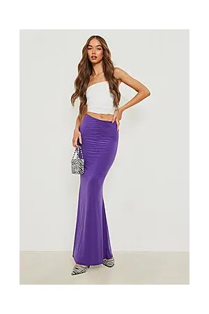 Boohoo Slinky Dip Waist Ruched Maxi Skirt