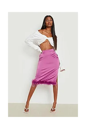 Boohoo Split Side Feather Trim Midi Skirt