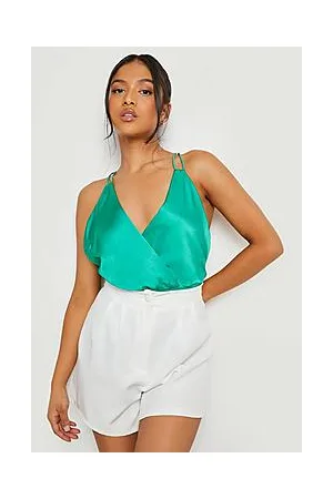 Boohoo Petite Double Strap Satin Wrap Bodysuit