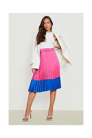 Boohoo Satin Colour Block Midi Skirt