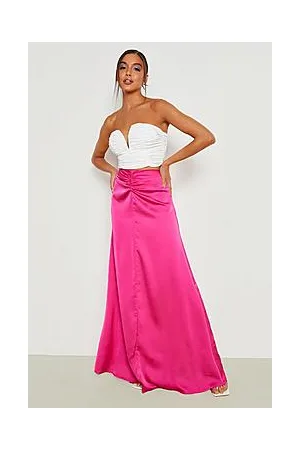 Boohoo Satin Ruched Front Maxi Skirt