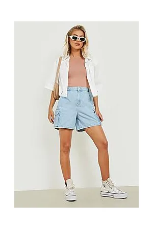Boohoo Mid Rise Cargo Denim Shorts