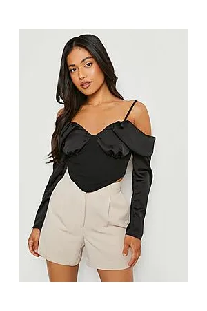 Boohoo Petite Satin Corset Drape Shoulder Top