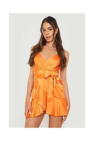 Boohoo Satin Wrap Frill Mini Dress
