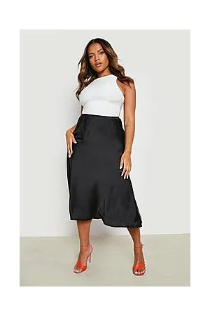 Boohoo Plus Satin Slip Midi Skirt