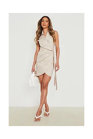 Boohoo Cotton Sleeveless Belted Shirt Dress