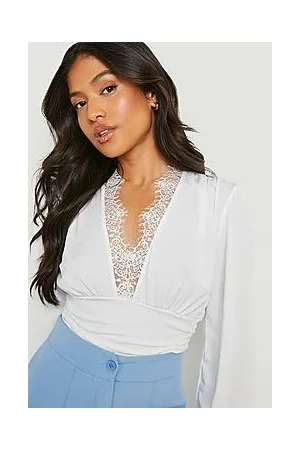 Boohoo Petite Lace Trim Plunge Bodysuit