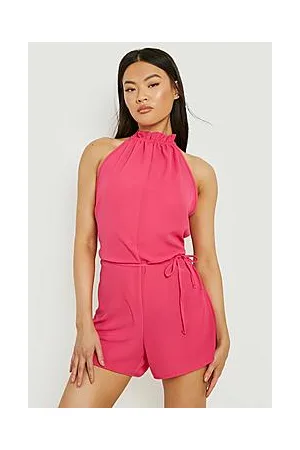 Boohoo Halter Neck Belted Woven Playsuit