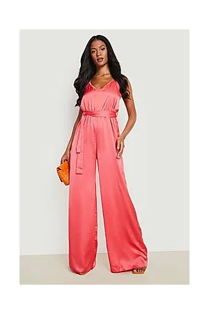 Boohoo Tall Extreme Wide Leg Satin Strappy Jumpsuit