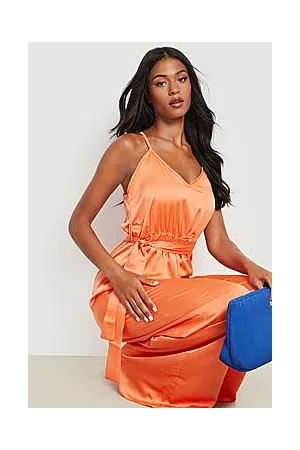 Boohoo Tall Extreme Wide Leg Satin Strappy Jumpsuit