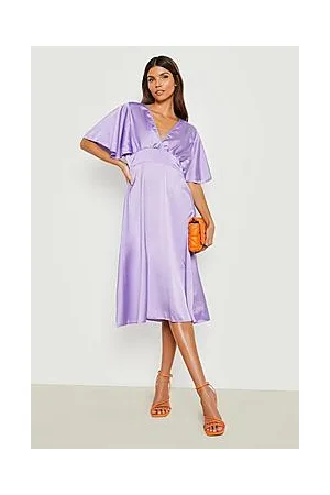 Boohoo Satin Plunge Midi Skater Dress