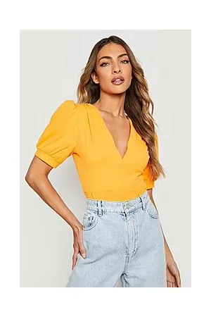 Boohoo Plunge Puff Sleeve Bodysuit