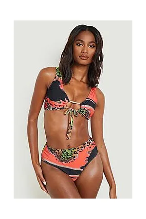 Boohoo Neon Tie Dye Animal High Waist Bikini Brief
