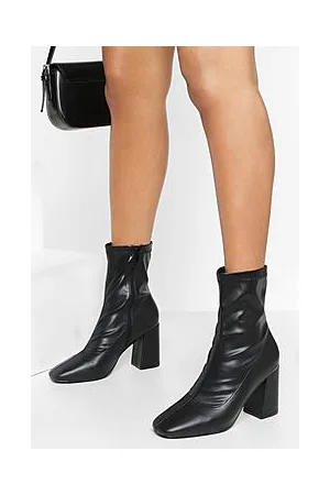 Boohoo Wide Fit Block Heel Square Toe Sock Boots
