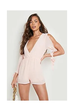 Boohoo Chiffon Tie Cuff Playsuit