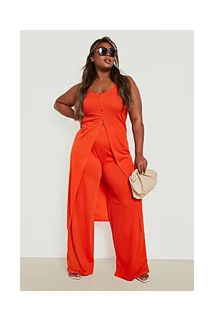 Boohoo Plus Button Front Maxi Top & Wide Leg Trousers Co-Ord