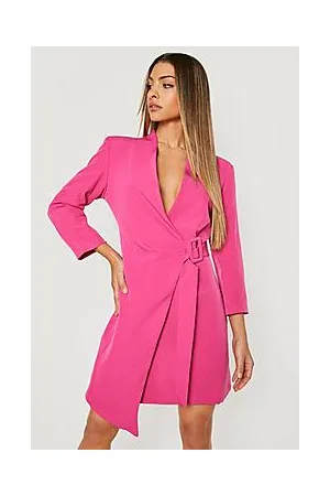 Boohoo Asymmetric Wrap Front Belted Blazer Dress